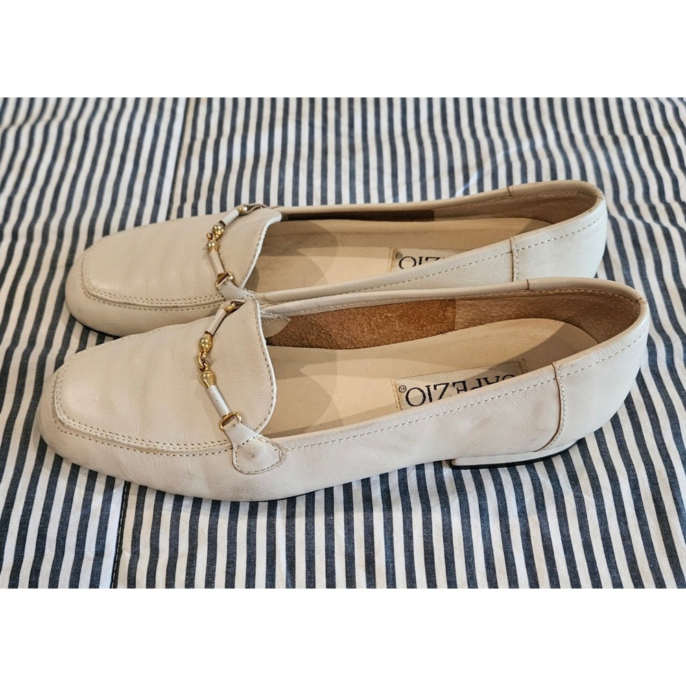 Capezio Women's Cream Leather Loafers Gold Bit Detail Size 8M Brazil‎ Vintage - Picture 3 of 6